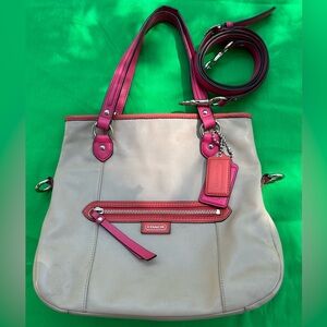 Coach Daisy Spectator Leather Convertible Handbag in Sand, Pink & Orange Accents